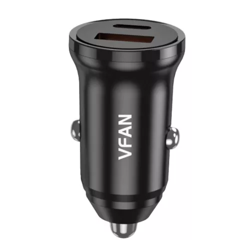 Vipfan 20W Autós Töltő USB És /USB-C Csatlakozó , PD + QC 3.0 (C03-black)