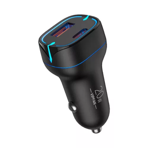 Vipfan Autós Töltő USB És /USB-C Csatlakozó , 20W PD És QC 3.0, LED (C11-black)
