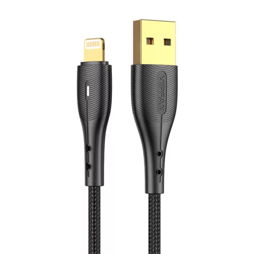 Vipfan Prémium USB És Lightning Töltőkábel, 3A, 1.2m, Arany (CB-X7-LT)