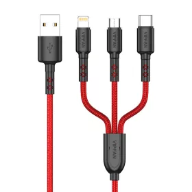   Vipfan 3in1 USB Kábel USB-C/Lightning/Micro 1.5m 3.5A (Piros) (X02LMT-red)