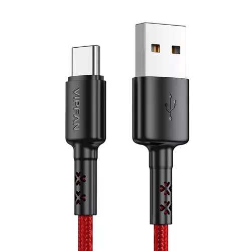 Vipfan USB-USB-C Gyorstöltőkábel, 1.8m, (Piros) (X02TC-1-8m-red)