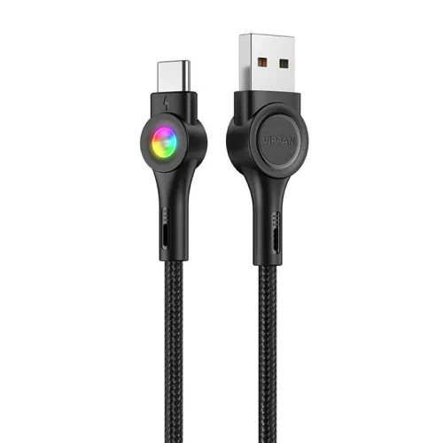 Vipfan Színes USB És USB-C Kábel, 3A, 1.2m, (Fekete) (X08TC)