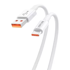   Vipfan Gyors Töltésű USB-USB-C Kábel, 1,2m, 6A, (Fehér) (X17TC)