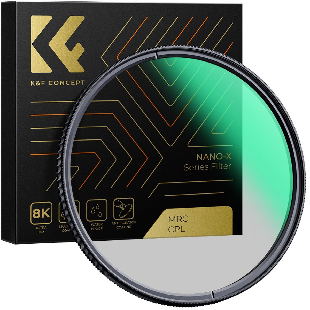 K&F Concept 58mm XC15 Nano-X B270 CPL polárszűrő (HD, vízálló, karcálló, zöld bevonat)