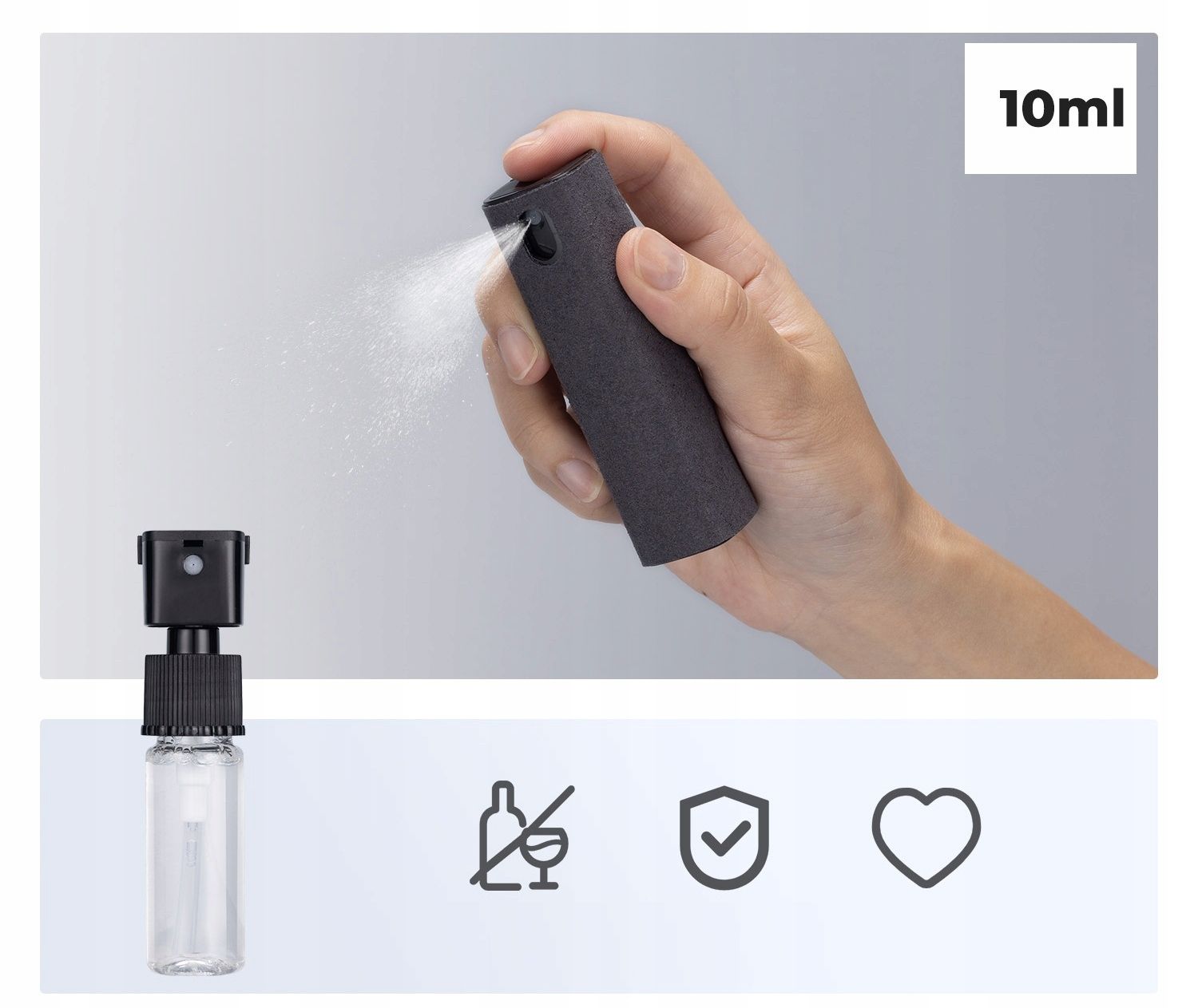 K&F Concept 2 az 1-ben kijelzőtisztító szett (2× 10 ml spray + mikroszálas kendő, fekete/rózsaszín)