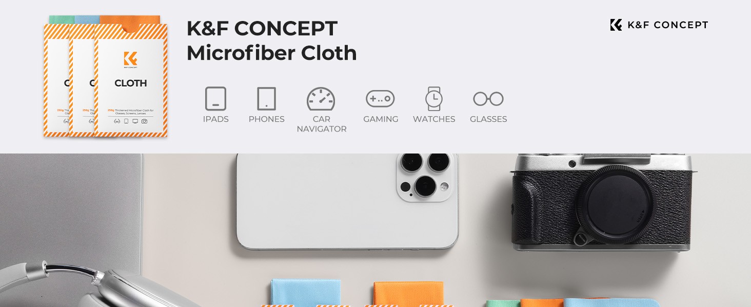 K&F Concept mikroszálas tisztítókendő, 12 darabos szett (narancs/zöld/kék)