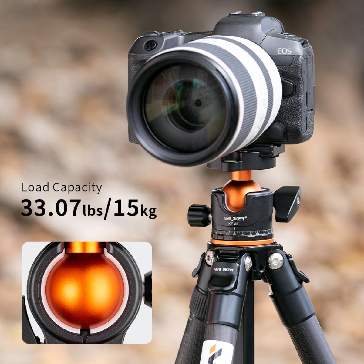 K&F Concept A254C4 + BH-36L karbon utazó fotóállvány (170cm, 15kg teherbírás)