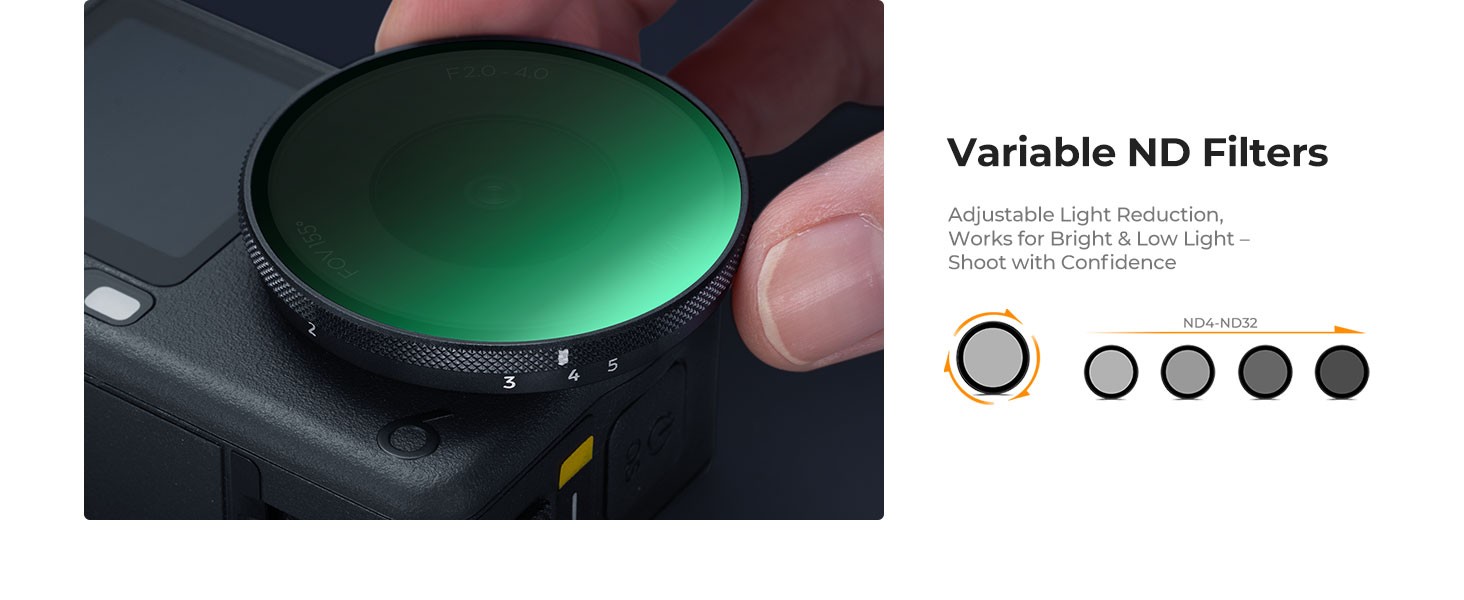 K&F Concept változtatható ND4-32 szűrő DJI Osmo Action 6-hoz (felpattintható)