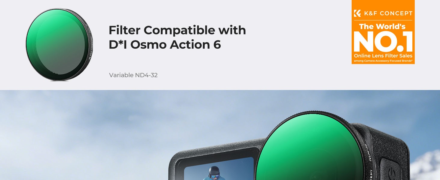 K&F Concept változtatható ND4-32 szűrő DJI Osmo Action 6-hoz (felpattintható)