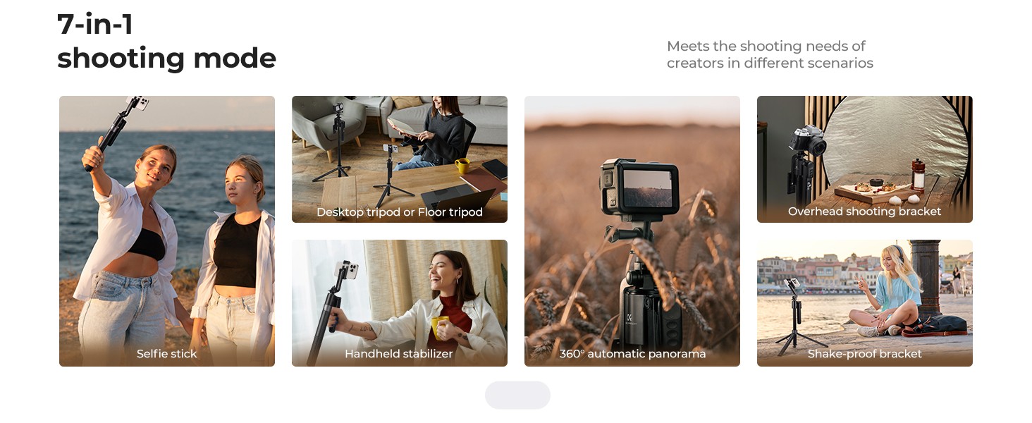K&F Concept 180cm-es arckövető állvány/selfie bot 2 derítőfénnyel, gesztusvezérléssel