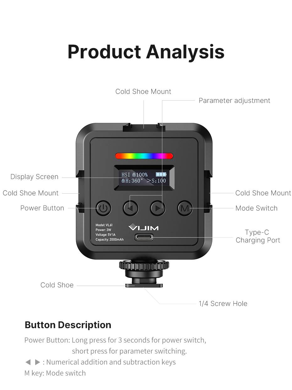 Mini Luz Led Profesional Ulanzi Vl61 Rgb Recargable Portátil Fotos Videos -  Promart